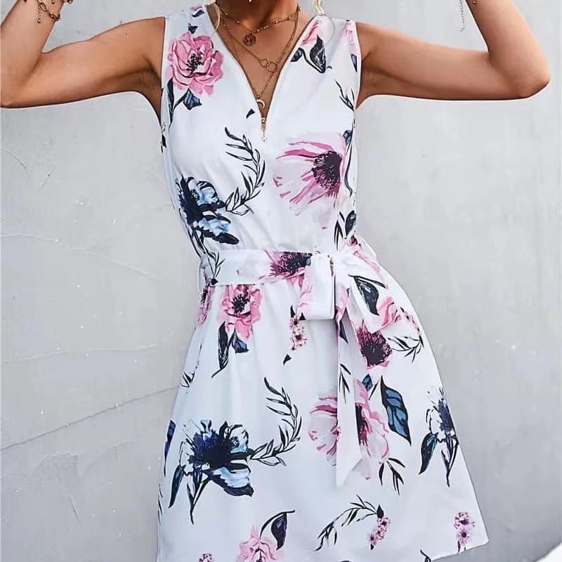 V-Neck Zip Dress for Women - Spring and Summer