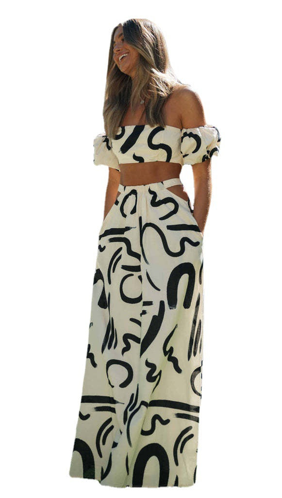 2022 Fashion Print Women's 2-Piece Set with Skirt