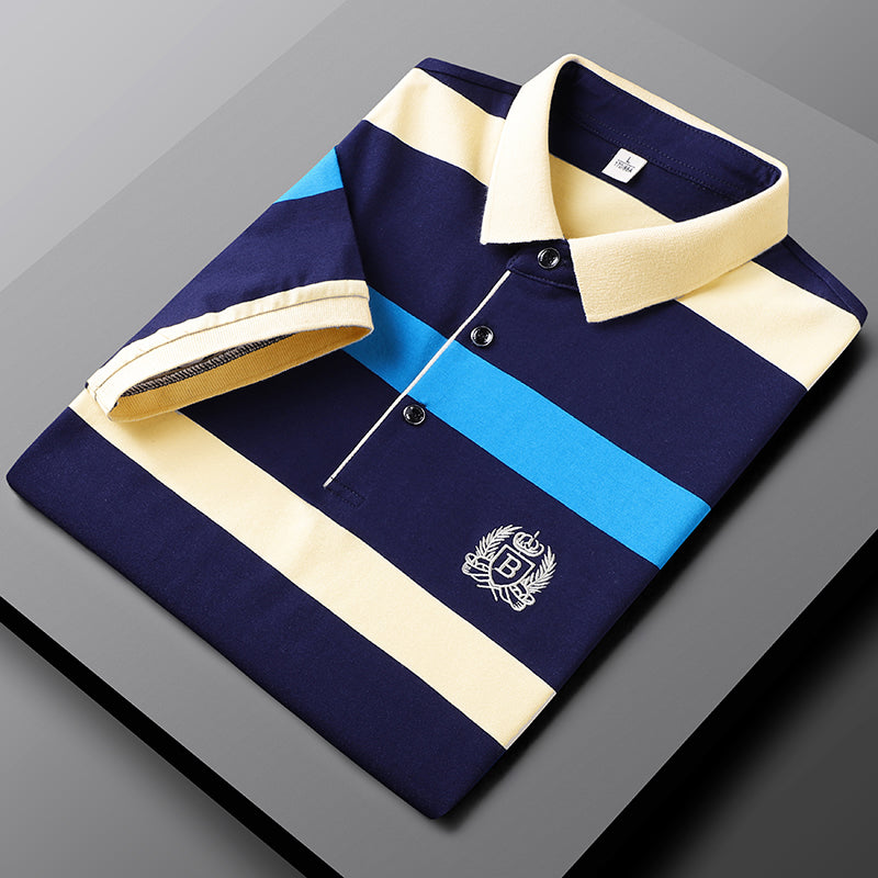 Men's Short-Sleeved Striped Cotton Polo T-Shirt