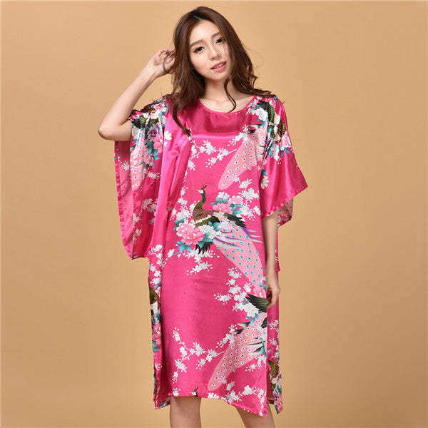 Plus Size Peacock Print Summer Nightgown for Women