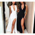 2024 Spring Sexy Split Neck Solid Dress for Women (One Piece)