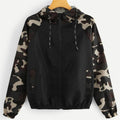 Camouflage Color-Block Zipper Hoodie Jacket for Women