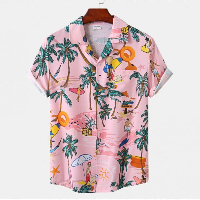 Men's Short Sleeve Hawaiian Print Shirt for Summer