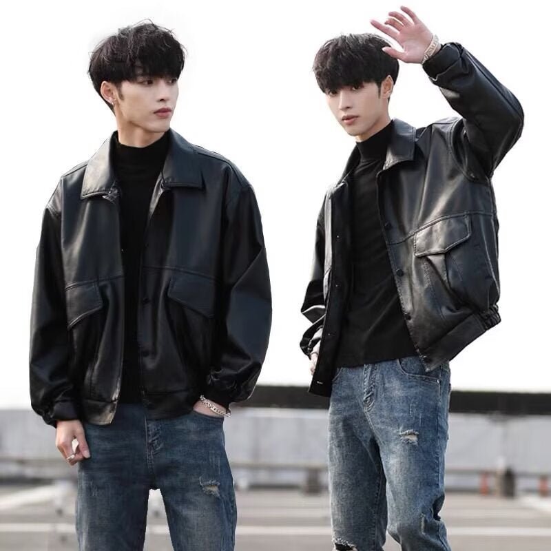 Korean Style Loose Leather Jacket for Men