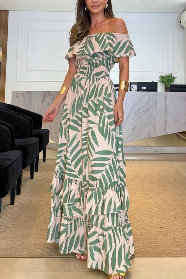 2023 Summer Women's Printed Off-Shoulder Maxi Dress