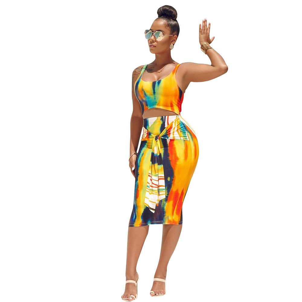 DN8241 Summer Tie-Dye Camisole Dress Set for Women