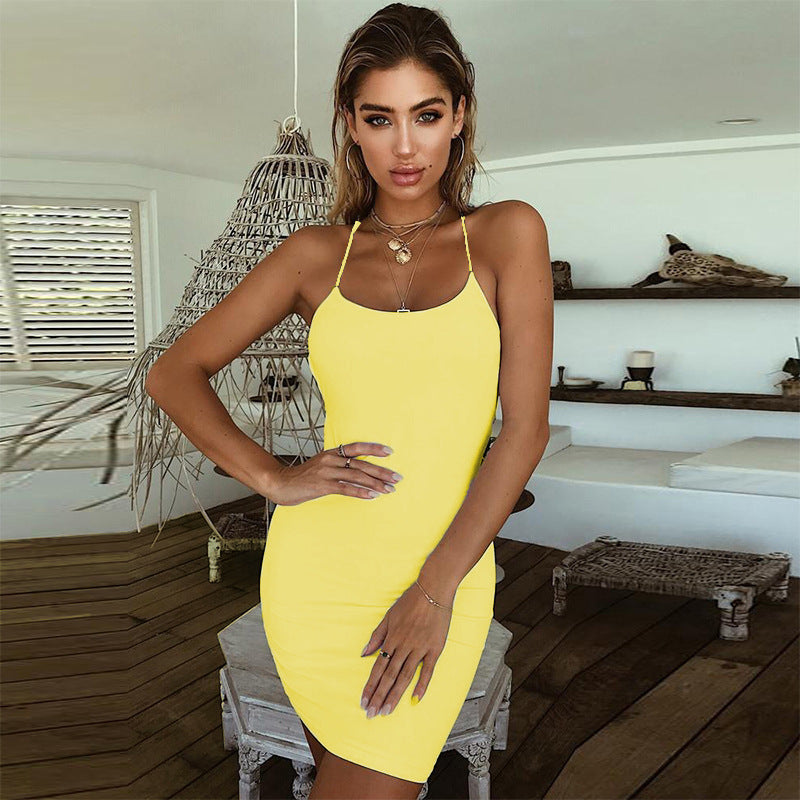 Summer Solid Color Backless Midi Dress for Women
