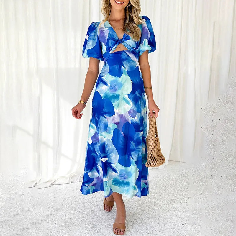 Summer Gradient V-Neck Mid Waist Dress