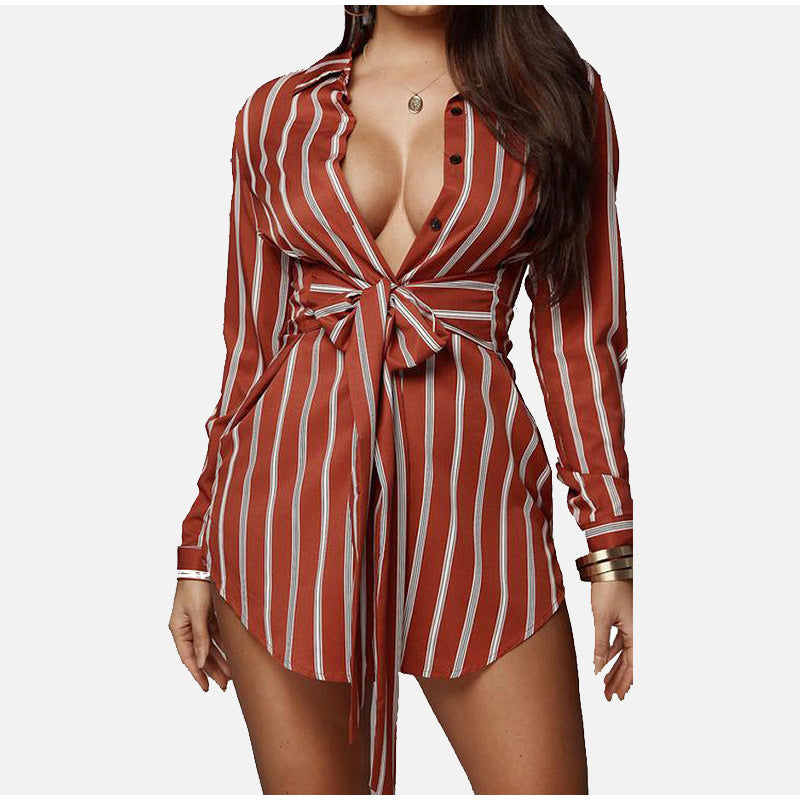 Stylish Striped Mid-Waist Dress for Spring and Autumn