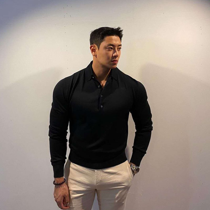 Slim Long-Sleeved Cotton Polo T-Shirt for Men
