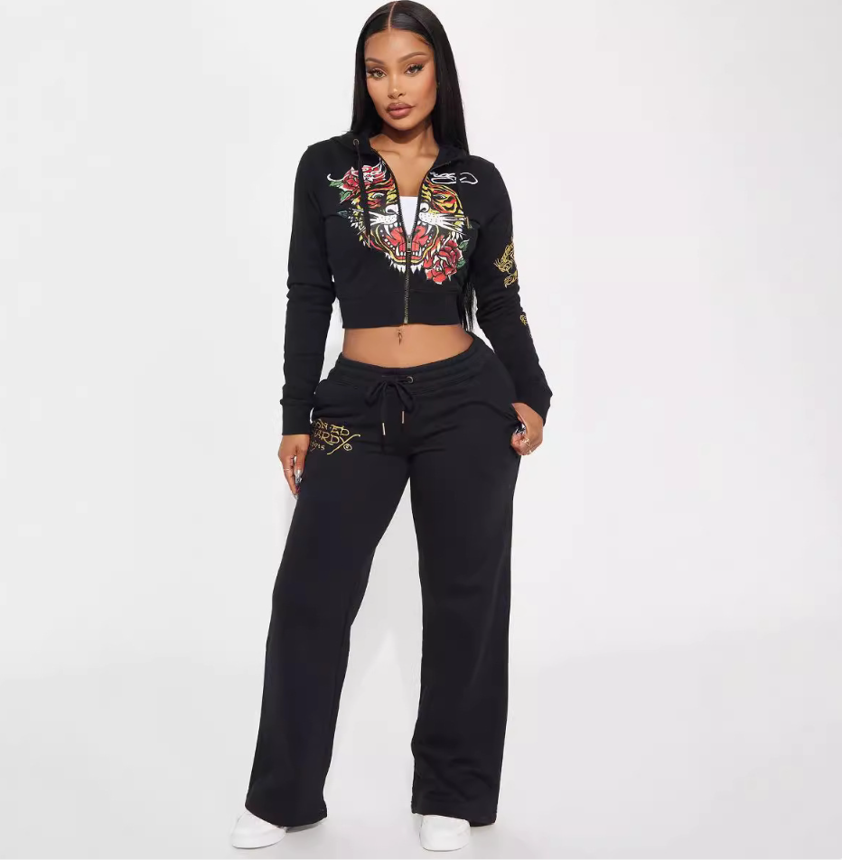 Painted Zipper Print Two-Piece Lounge Set