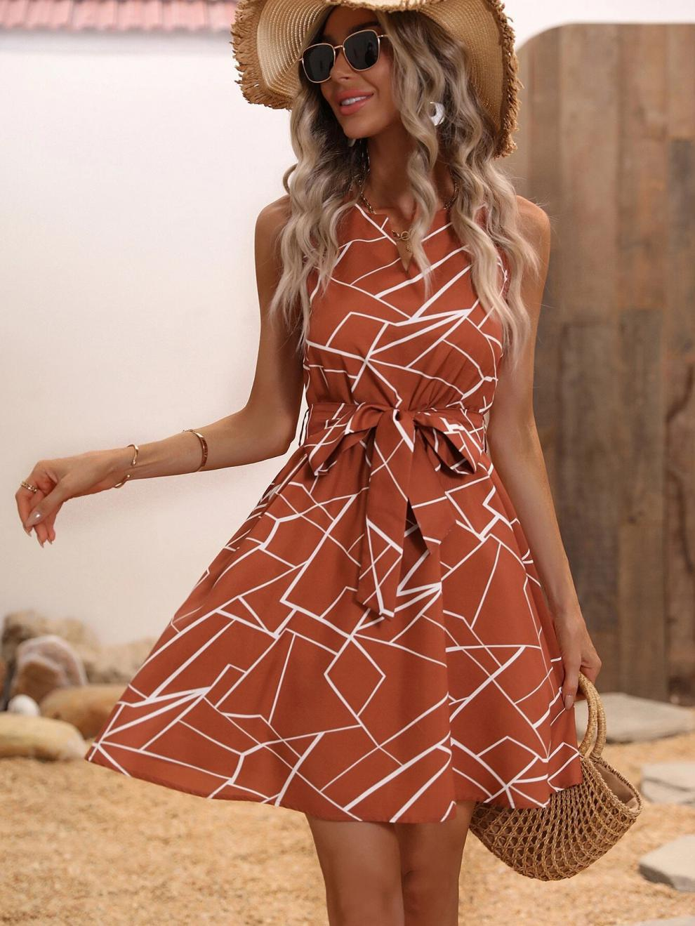 Evarisluxe Printed Sleeveless Shift Dress