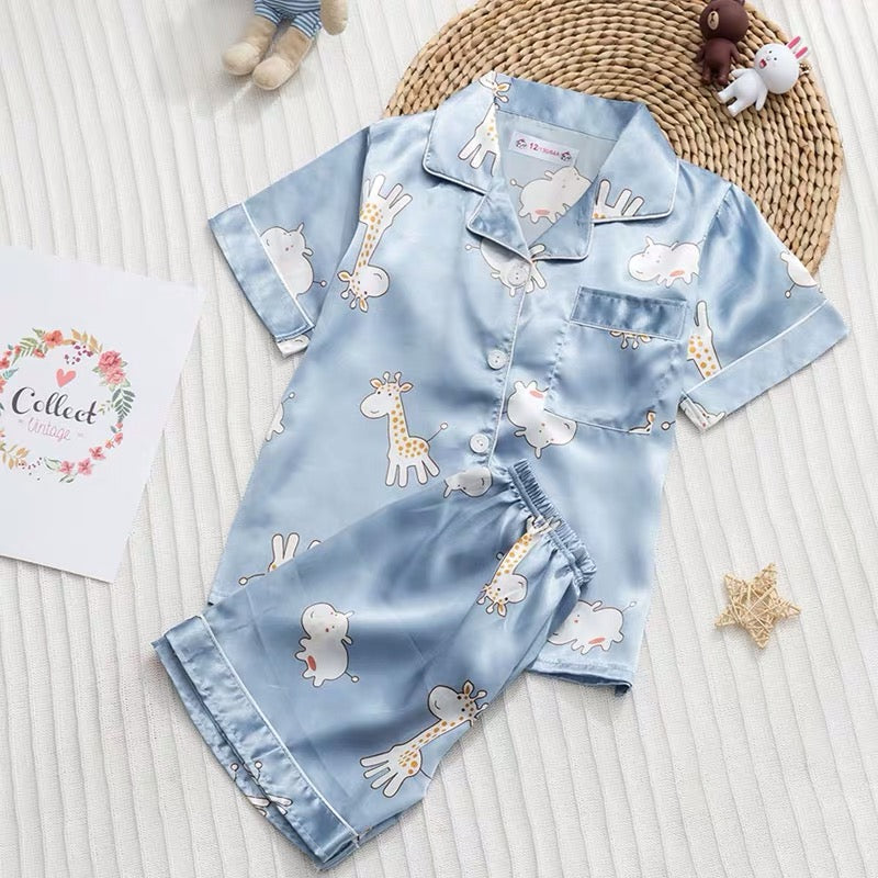 Summer Silk Pajamas for Women - Cute Short Sleeve Set