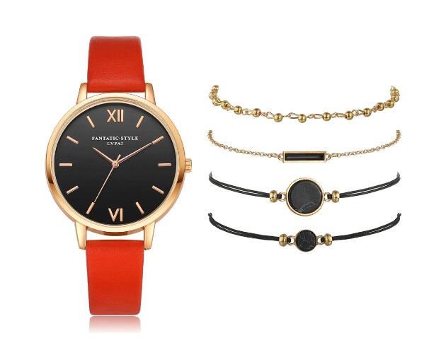 Evarisluxe Leather Strap Quartz Watch Set