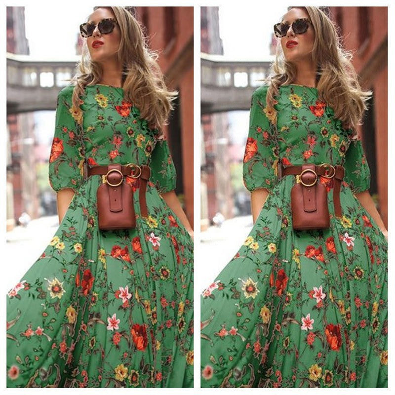2024 Spring Autumn Floral Chiffon Long Dress