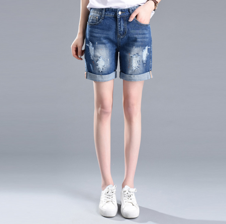 Women's Summer Distressed Cuffed Denim Shorts