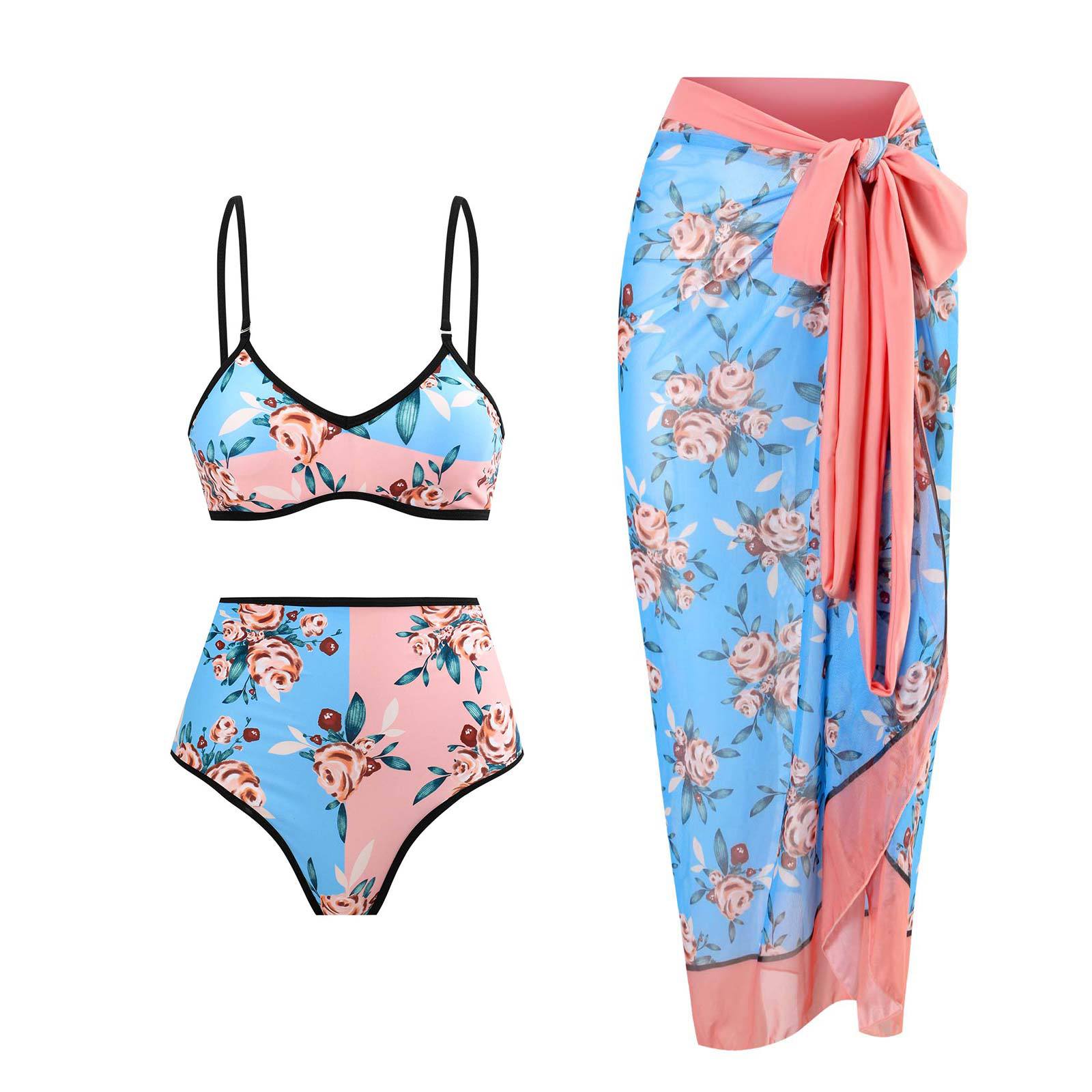 2023 Retro Three-Piece Swimsuit with Beach Skirt