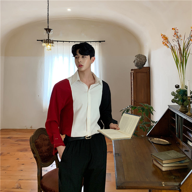 Color Block Loose Fit Long Sleeve Shirt for Men