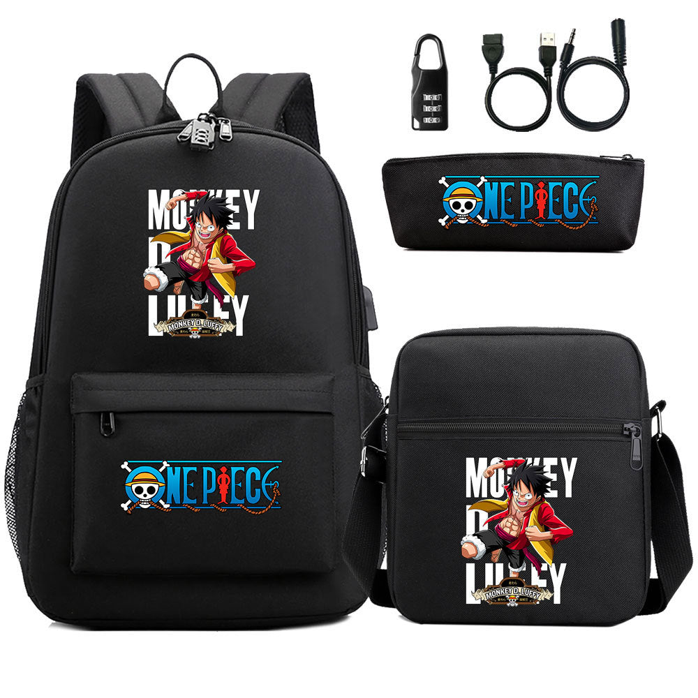 Cartoon One Piece USB Password Lock Backpack Set