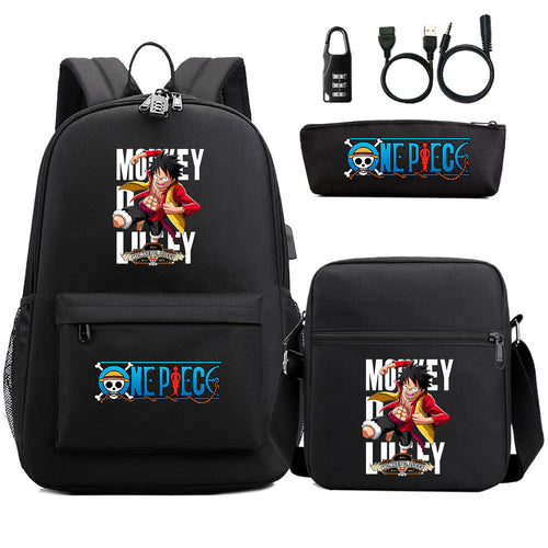 Cartoon One Piece USB Password Lock Backpack Set