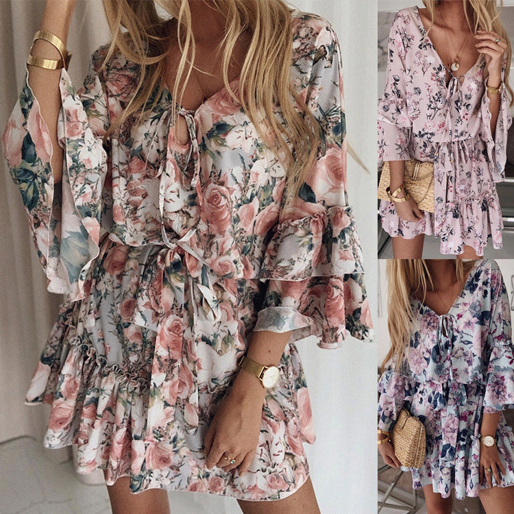 2023 Spring Summer Floral Chiffon Midi Dress for Women