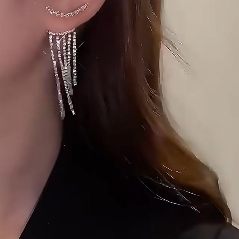 Evarisluxe Rhinestone Multi-Chain Tassel Earrings