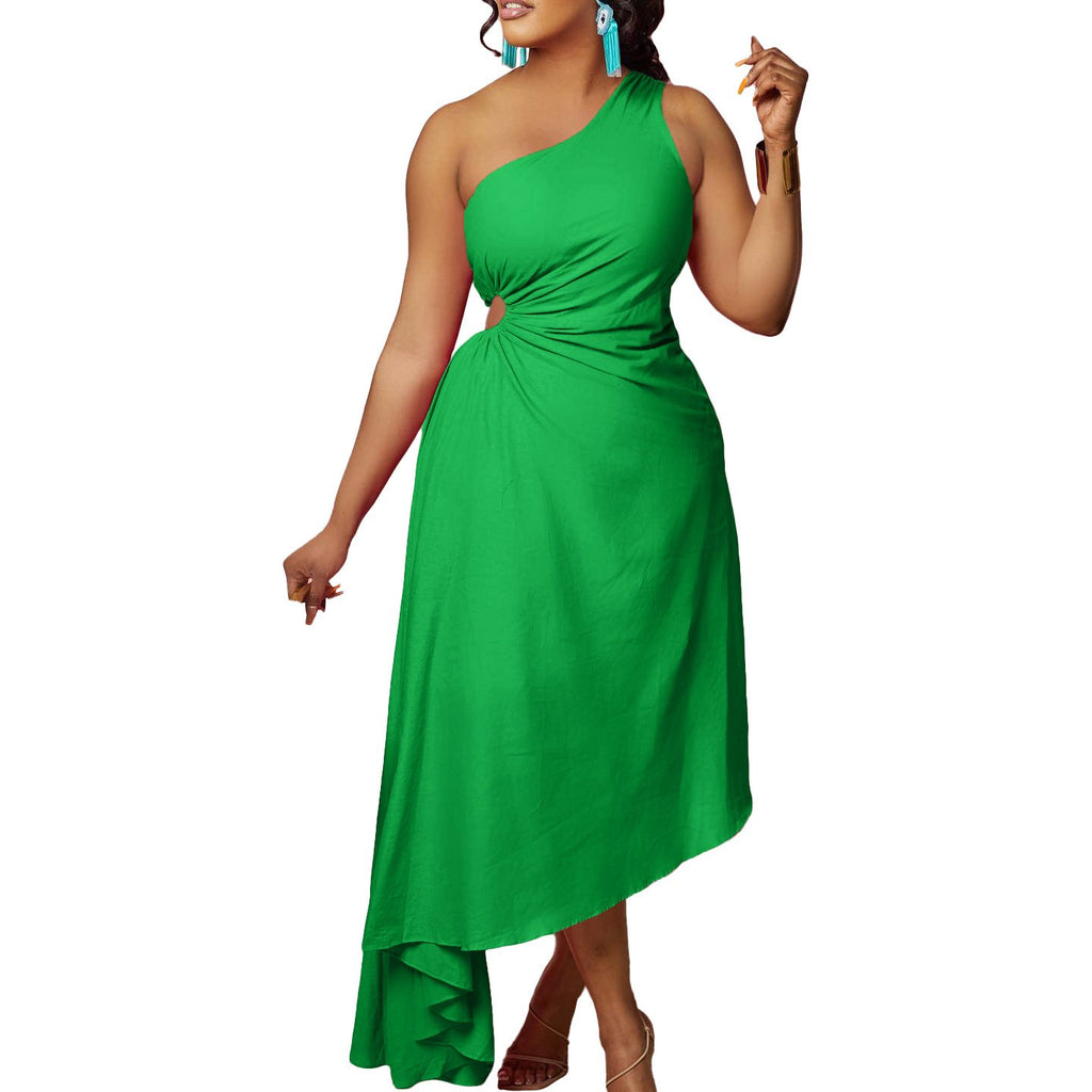 Evarisluxe Diagonal Shoulder Statement Dress