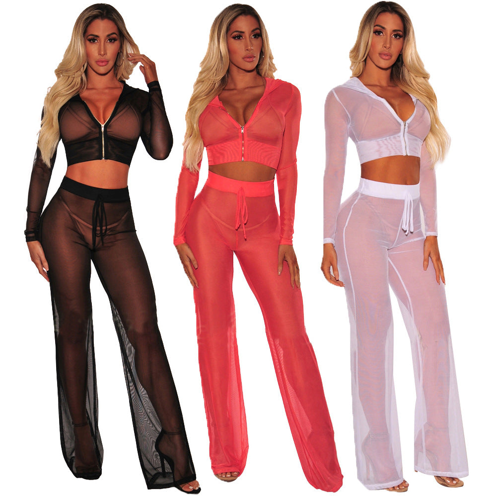 Lace Patchwork Sexy Zipper Two-Piece Women's Set