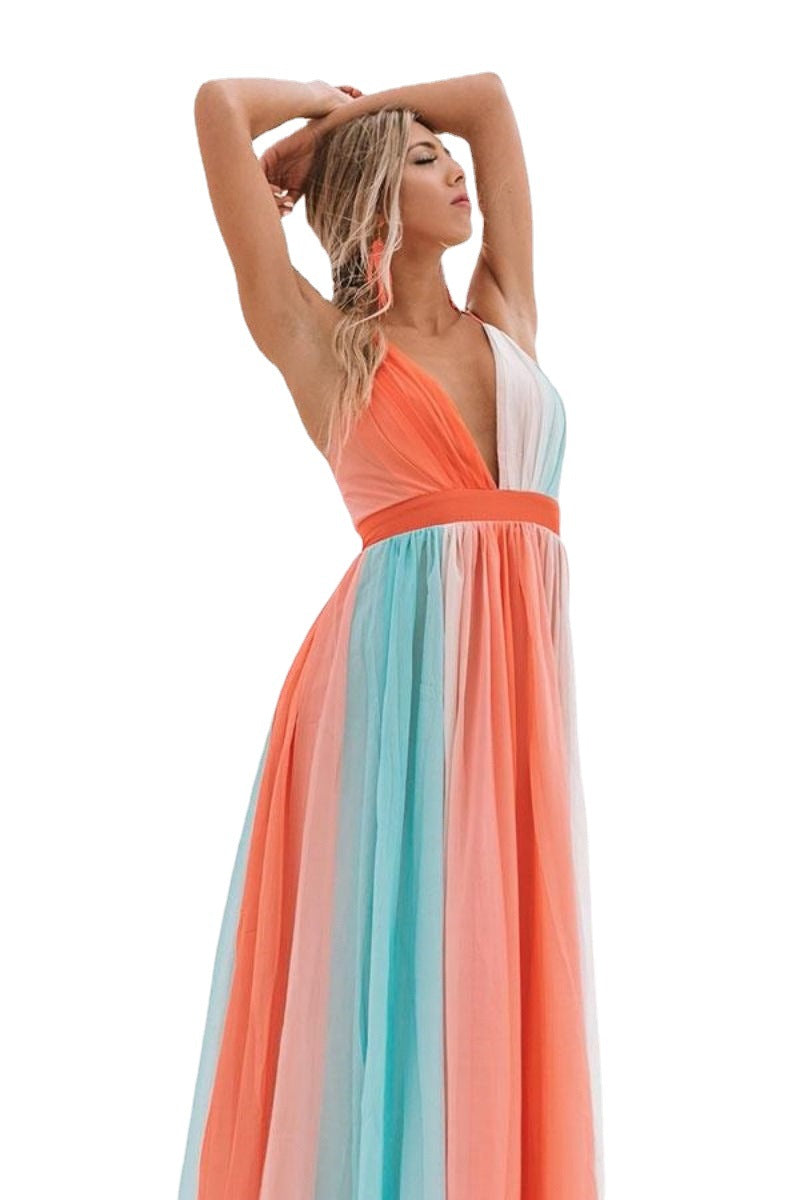 2021 Spring/Summer New Sexy Deep V Rainbow Dress