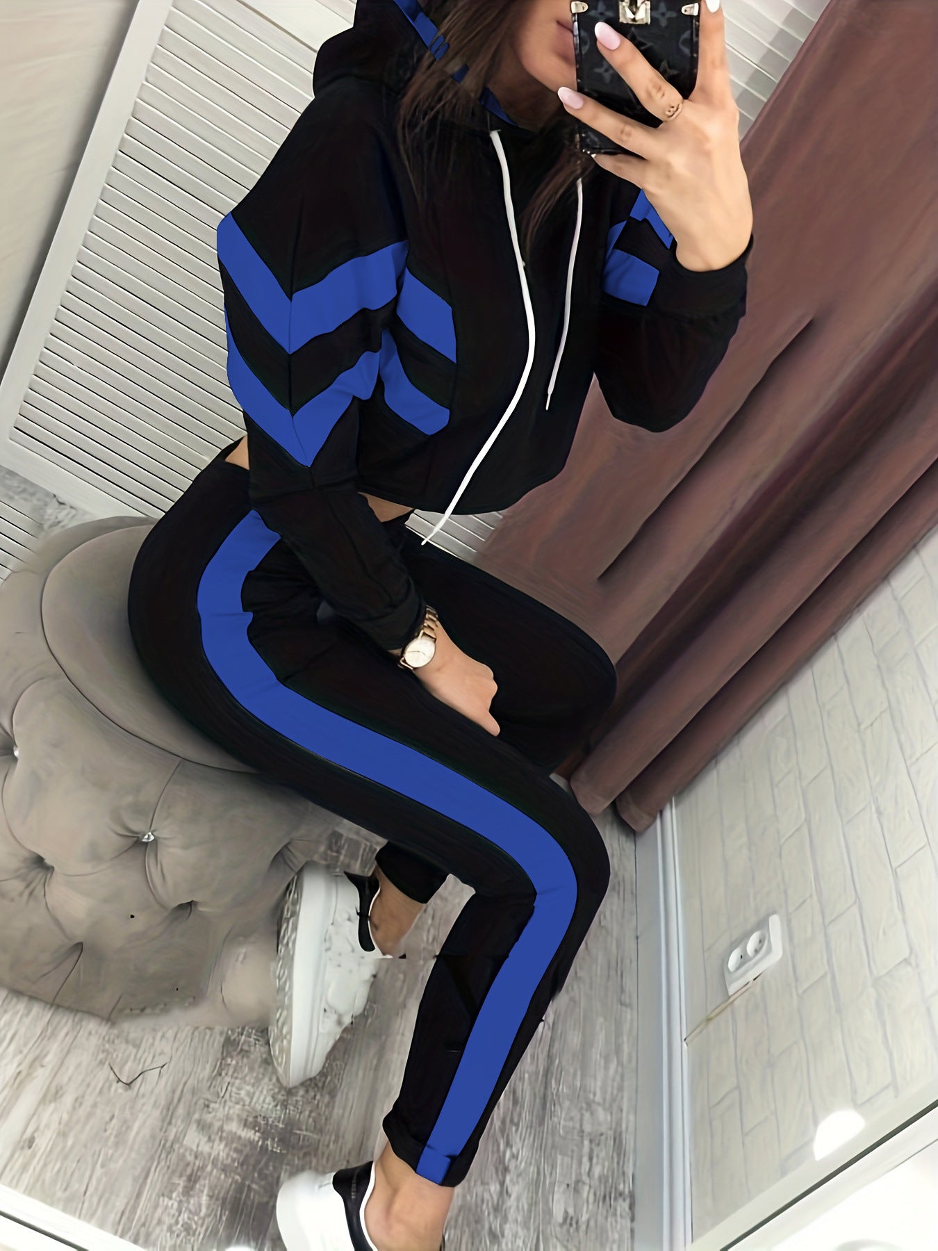 Summer Women's Printed Color Block Two-Piece Set
