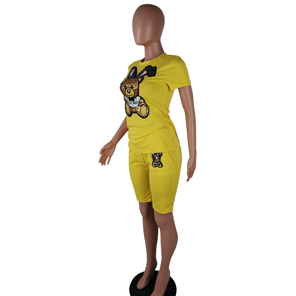 Sequin Cartoon 2-Piece Plus Size Summer Outfit Set