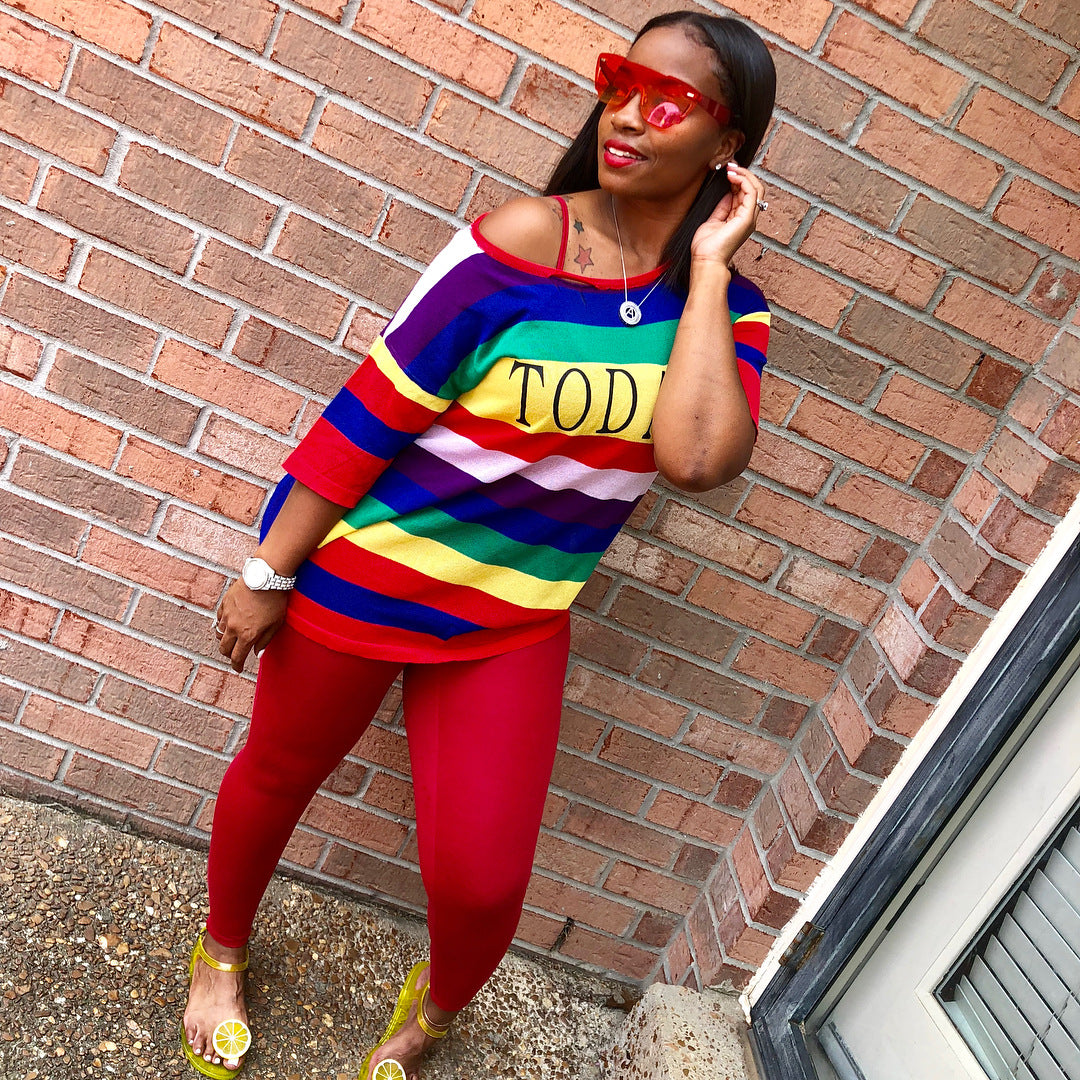 CX136 Rainbow Stripe 2-Piece Women's Set for EU/US