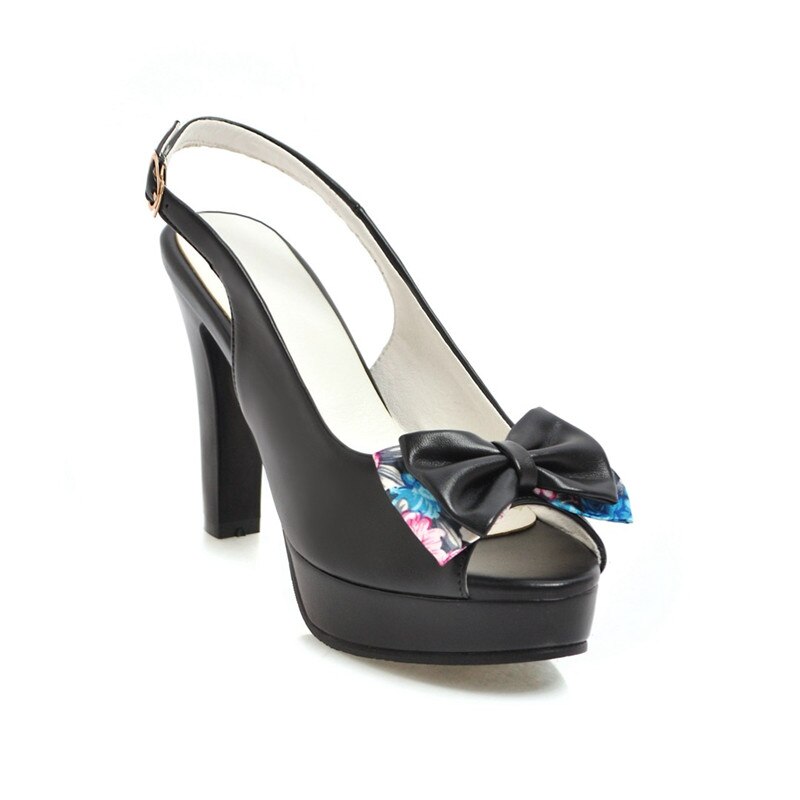 Summer Peep Toe Sandals for Women with Bow and Chunky Heel
