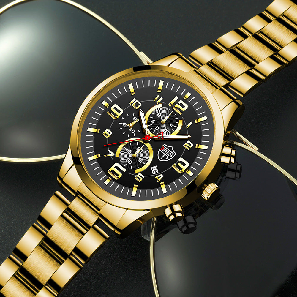DEYROS Gold Watch for Men with Luminous Calendar