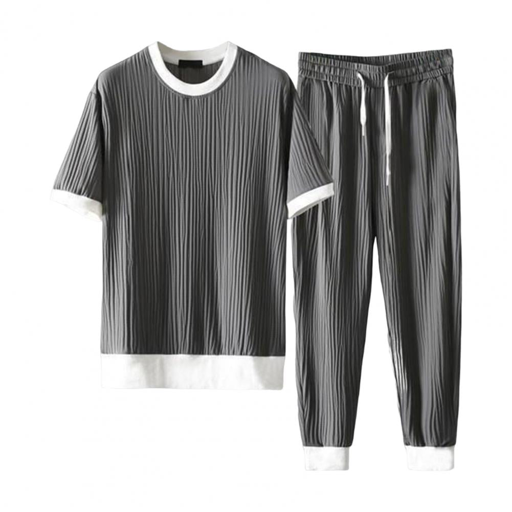 Men's Summer Outfit: Solid Color Top & Pants Set