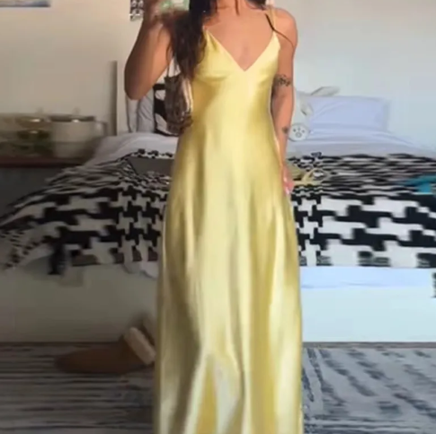 Elegant Yellow Sleeveless Slim Long Dress