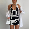 Spring/Summer Women's Contrast Color Halter V-Neck Dress