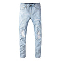 Trendy Light Blue Ripped Slim Fit Jeans for Men