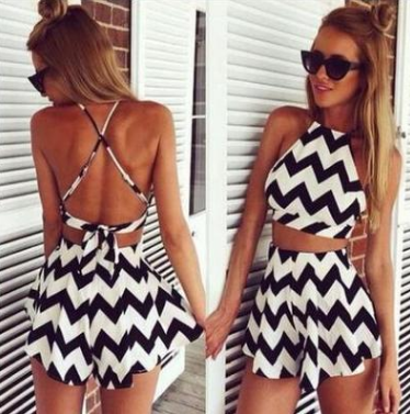 Striped Summer Set for Women, Sexy Crop Top Outfit