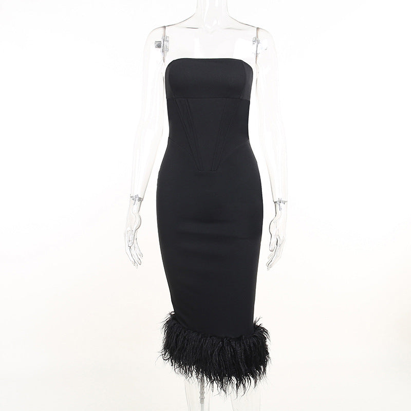 JY22203 Summer Feather Bodycon Dress for Women 2023