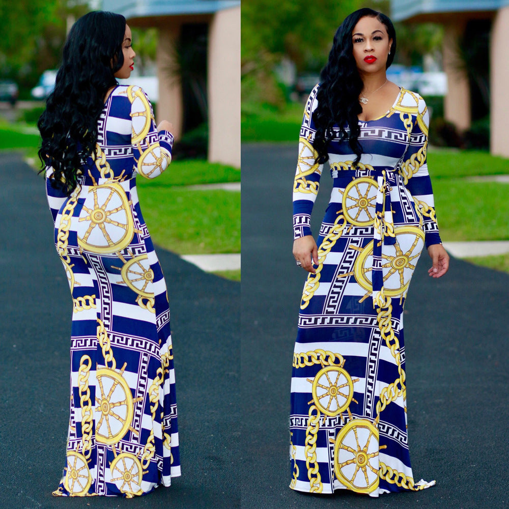 The Rayure Digit Print Long Sleeve Dress | Evarisluxe