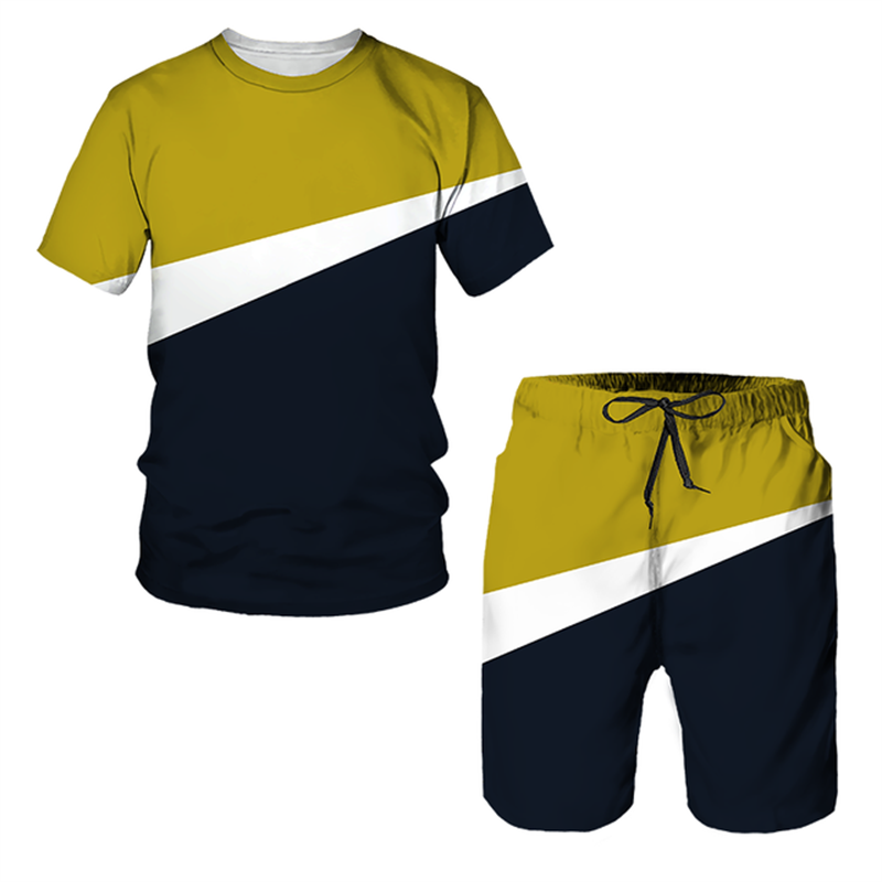 3D Printed Summer Stripe 2-Piece Men's Gym Suit