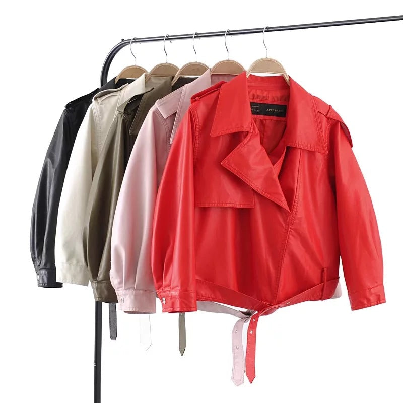 New Spring Autumn Short PU Leather Jacket (Motorcycle)