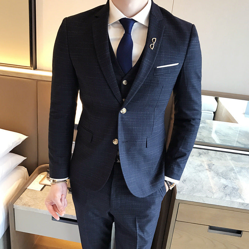 Men's Slim Fit Plaid Three-Piece Suit Set (Plus Size)