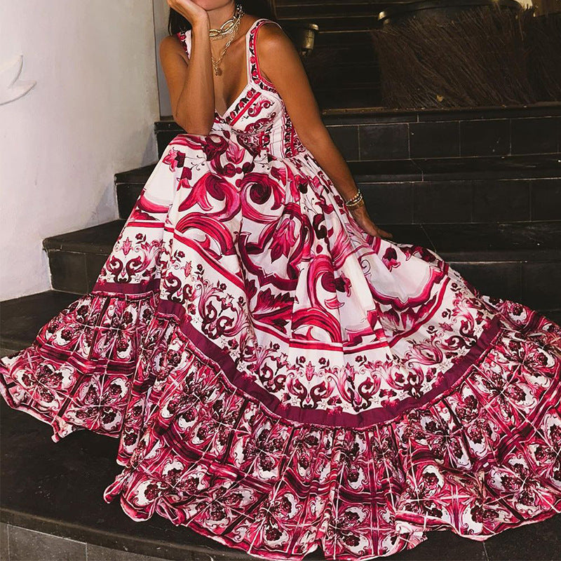 FD1460 Women's Fashion Floral Maxi Dress for Spring/Summer