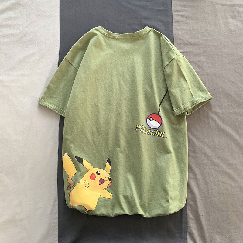 Harajuku Style Pikachu Loose Cotton T-Shirt for Men