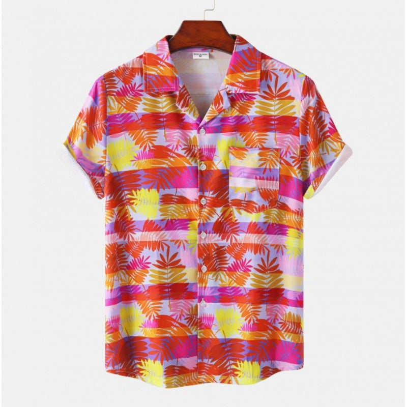 Men's Short Sleeve Hawaiian Print Shirt for Summer