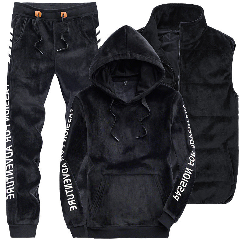 Velvet 3-Piece Set for Men - Casual Hoodie & Pants