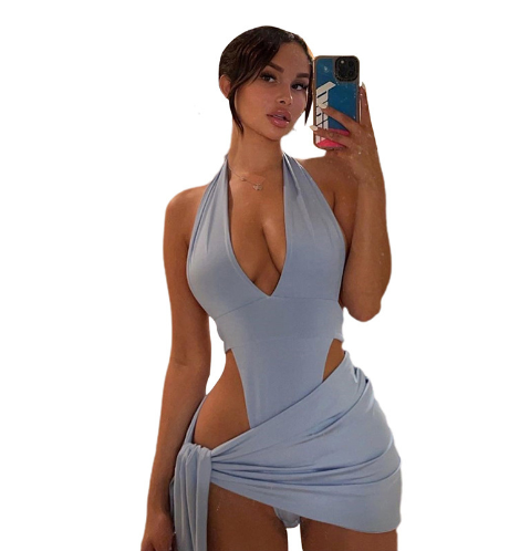 Summer Women's Sexy V-neck Halter Dress