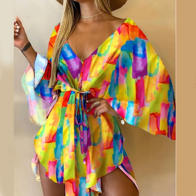 Evarisluxe Temperament Print Binding Dress